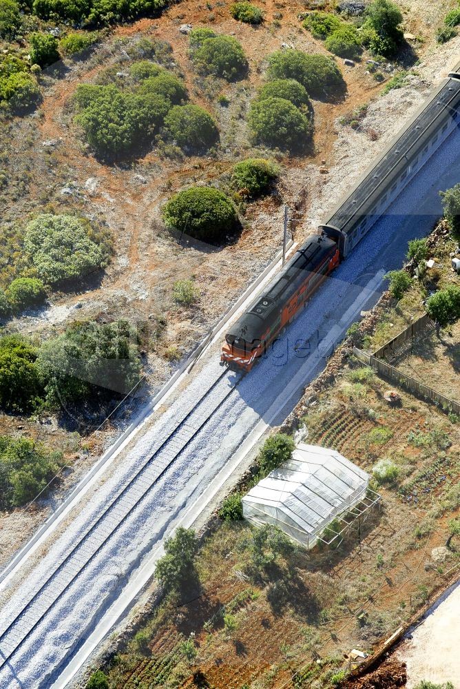 Aereal view over train