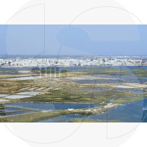 Aerial view of Faro at Ria Formosa