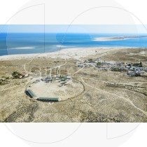 Aerial view of Armona Island and sea at Ria Formosa