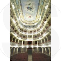 Audience seats, balcony and ceiling in Lethes Theater