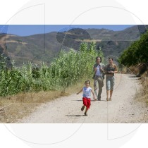  Family goes for a hike with a kid