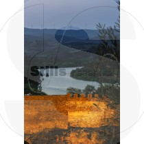 View over Alcoutim's castle, Guadiana rivar and algarvian mountains